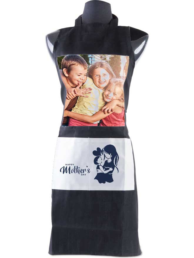 Custom printed black apron with two panels