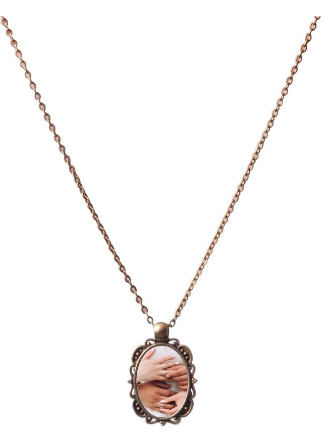 Custom printed silver oval necklace